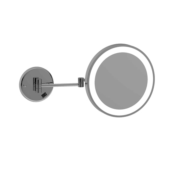 3x Magnification Chrome Wall Mounted Shaving Mirror, 250mm Diameter with Concealed Wiring