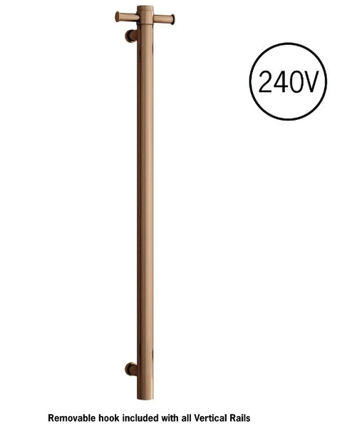 Thermogroup -  Brushed Bronze Round 240Volt Vertical Single Heated Towel Rail W142xH900xD100mm