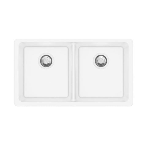 Aqua Perla - White Granite Double Bowl Undermount Kitchen Sink 838x476x241mm