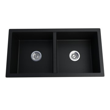Black Granite Topmount Double Bowl Kitchen Sink - 835 x 490 x 200 mm