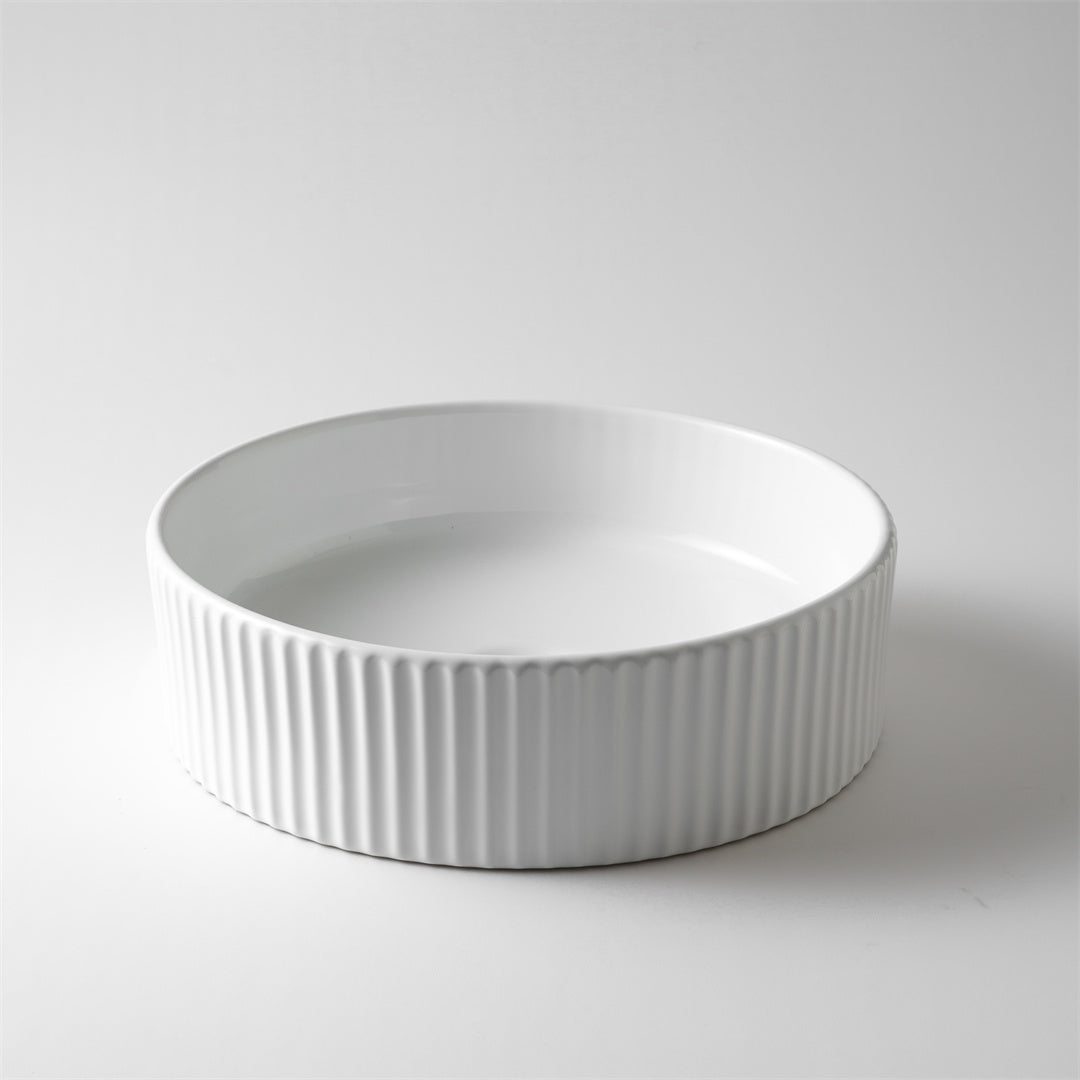 Claya -  Matte or Gloss White Ceramic Basin Pill Fluted