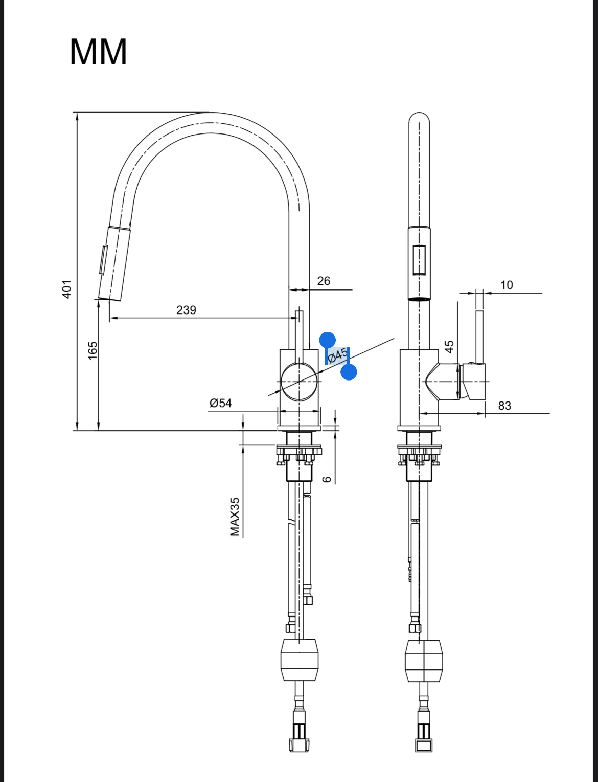 Star - Chrome and Black Pull Out Mixer Tap - 2 Magpies