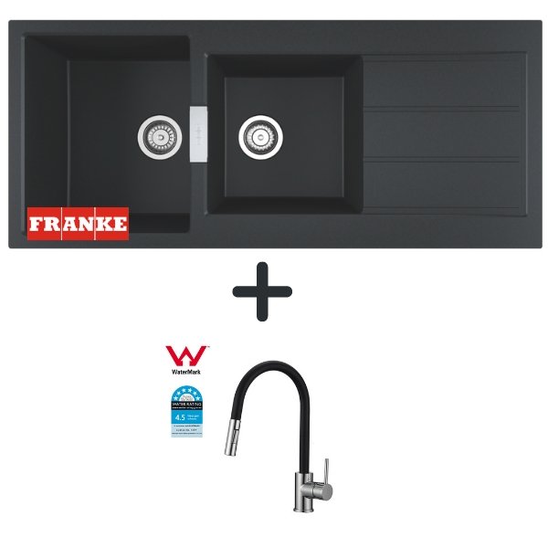 FRANKE S2D621CB - Sirius Double Bowl Kitchen Sink Black and Pullout Mixer Deal - 2 Magpies - Kitchen and Bathroom Sink and Tap Suppliers