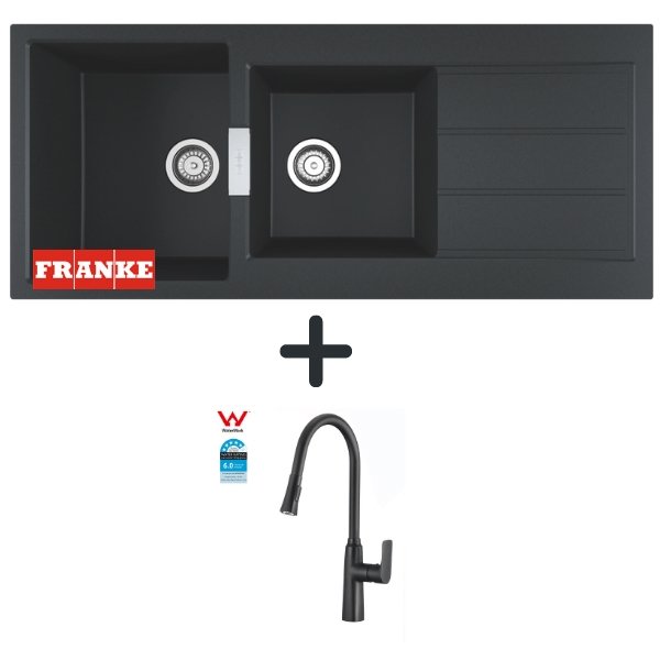 FRANKE S2D621CB - Sirius Double Bowl Kitchen Sink Black and Pullout Mixer Deal - 2 Magpies - Kitchen and Bathroom Sink and Tap Suppliers