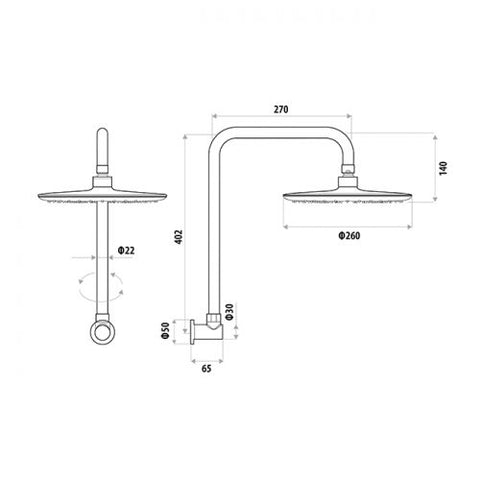 Linkware T7803CP- Gabe Gooseneck Shower Head with Arm - 2 Magpies - Kitchen and Bathroom Sink and Tap Suppliers